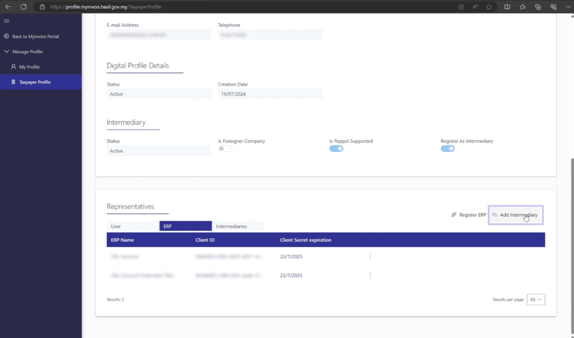 Add Intermediary for LHDN E-Invoice - Step 3a