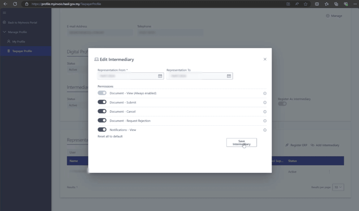 Add Intermediary for LHDN E-Invoice - Step 5