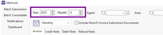 E-Invoice Dashboard Features - Filter by Year and Month