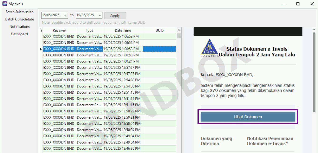 E-Invoice Notifications Features - View Details in MyInvois Portal