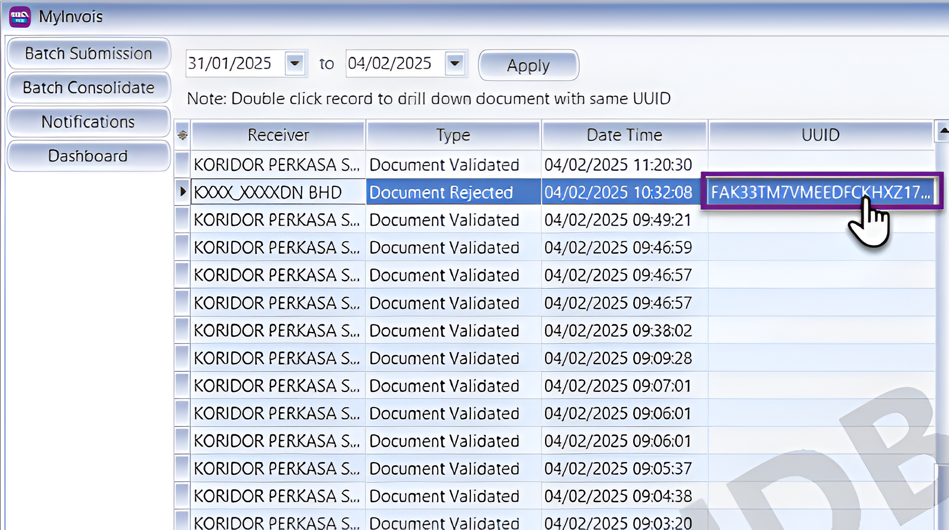 E-Invoice Notifications Features - Cancel Rejected E-Invoice