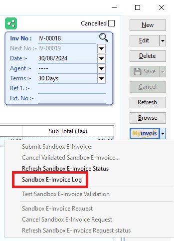Check E-Invoice Submission Log - Step 1