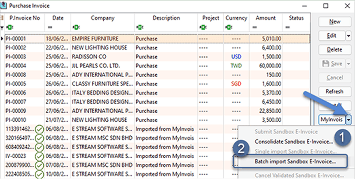Purchase Invoice - Batch Import E-Invoice