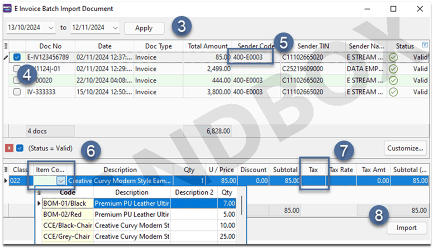 Filter and load invoice